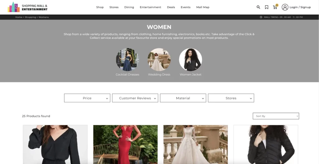Screenshot of Shopping Mall Demo Home Page