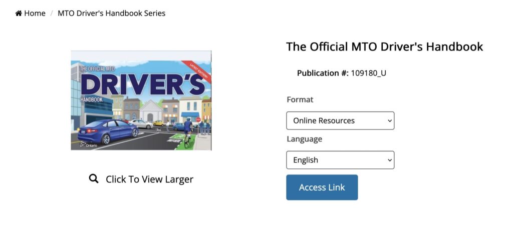 Capture d'écran d'une page d'éléments de Publications Ontario